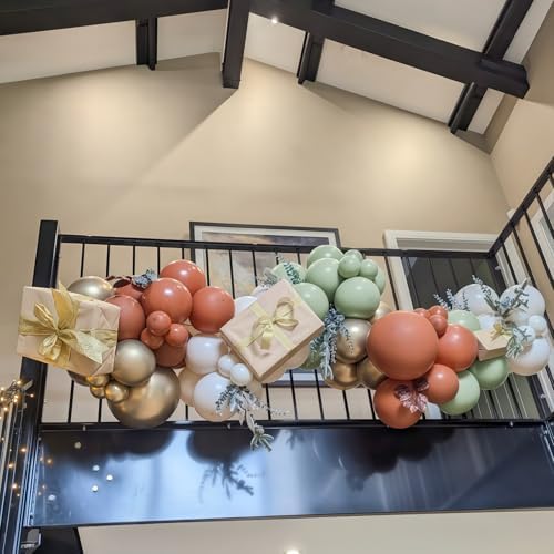 Fall Balloons Set, 12 Inch Thanksgiving Balloons, Retro Burnt Terracotta Rust Orange Dusty Sage Mint Green White Metallic Gold Latex Balloon for Thanksgiving Autumn Harvest Fall Birthday Decorations - Image 6