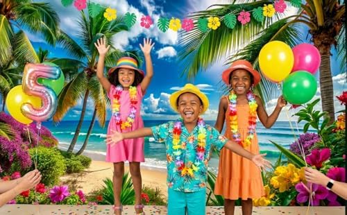 8x6ft Summer sea Backdrop Tropical Beach Plants Photo Backdrop Hawaiian Ocean Blue Sky Background for Theme Party Supplies Studio Props - Image 2