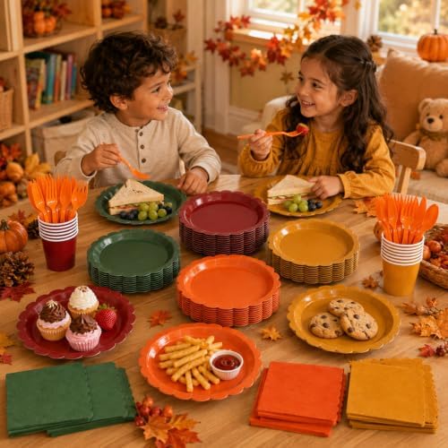 168Pcs Fall Paper Plates and Napkins Set Party Supplies Serve 24 - Image 6