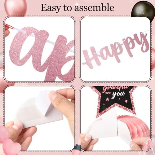 Happy Work Anniversary Decorations for Men Women Black Rose Gold Happy Workiversary Banner Honeycomb Centerpieces Balloons Decor for Office Employee Worker Anniversary Appreciation Supplies - Image 6