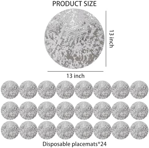 Snowkingdom Silver Disposable Placemats Set of 24 Foil Mesh 13 Inch Round Pressed Table Mates 24 Pack Silver Doilies for Dining Table Wedding Birthday Party Holiday Home Decoration - Image 5