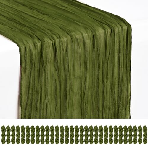 30 Pack Olive Green Cheesecloth Table Runner 17x108 Inches Boho Home Decor by Showgeous