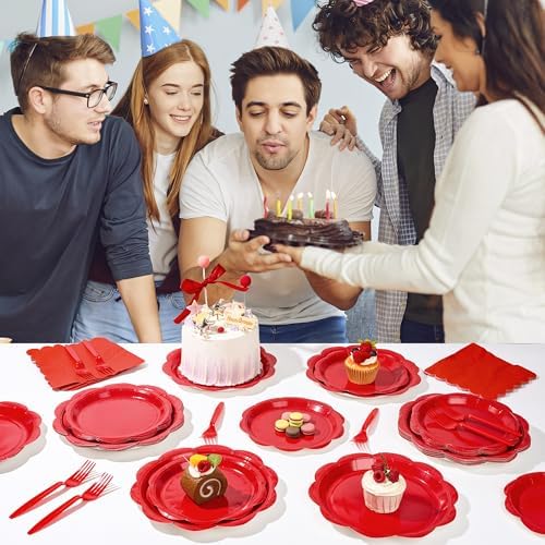 96 Pcs Red Paper Plates and Napkins Set Party Supplies Serve for 50 Guest - Image 7