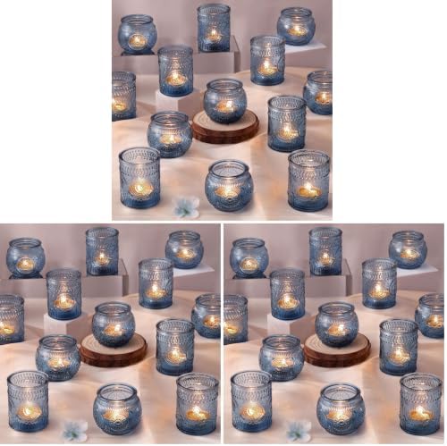 DARJEN 24Pcs Blue Votive Candle Holders - Glass Candle Holder for Party Decoration, Tea Lights Candle Holder for Wedding Shower & Gift (Pack of 3) by DARJEN