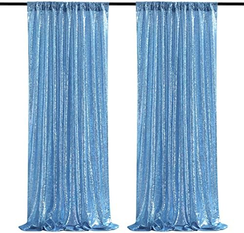 Baby Blue Sequin Backdrop 2 Panels 2FTx8FT Glitter Party Backdrop Curtains by QueenDream