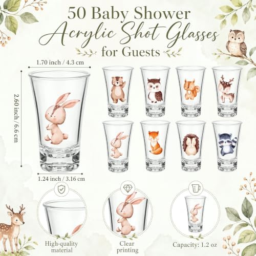 50 Sets Baby Shower Favors Shot Glasses Keychain Gifts, Woodland, Mixed - Image 2