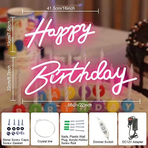40"/23" Happy Birthday Neon Sign Large - Pink Happy Birthday Sign 12V - Happy Birthday Light Up Sign with Dimmable Switch - 2PCS Happy Birthday LED Sign for Backdrop, Party, Celebration, Decoration - Image 2