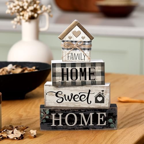 Moucuny 4 Pcs Farmhouse Table Decor Rustic Home Sweet Home Wooden Signs - Image 5