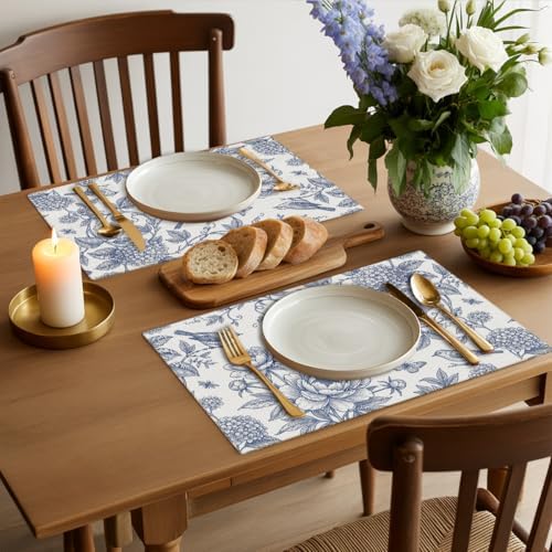 Hydrangea Flower Branches Chinoiserie Spring Placemats Set of 4 Party Decor - Image 5