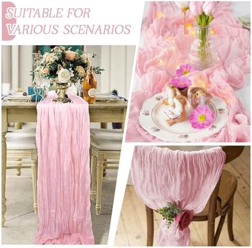 3 Pack Light Pink Cheesecloth Table Runner 17x108 Inch Semi Sheer Boho Gauze Cheese Cloth Fabric Table Runners Table Decor for Wedding Party Baby Shower Birthday Home Decor Garden Farmhouse - Image 5