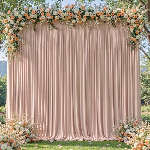 8x10FT Nude Backdrop Curtains for Wedding Parties, Wrinkle Free Polyester Photography Backdrop Drapes for Wedding Baby Shower Birthday Parties Stage Background Stand Decorations 4x10ft,2 Panels by Partisky