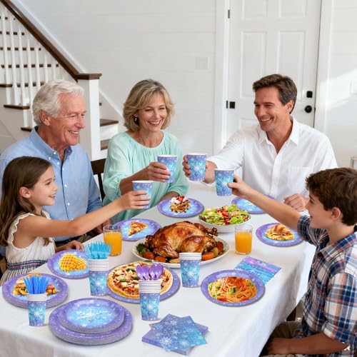 175Pcs Snowflake Paper Plates and Napkin Blue Purple Christms Themed Plate - Image 6