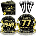 96Pcs Black Gold 77th Birthday Decorations for Men, Serves 24 by Greencian