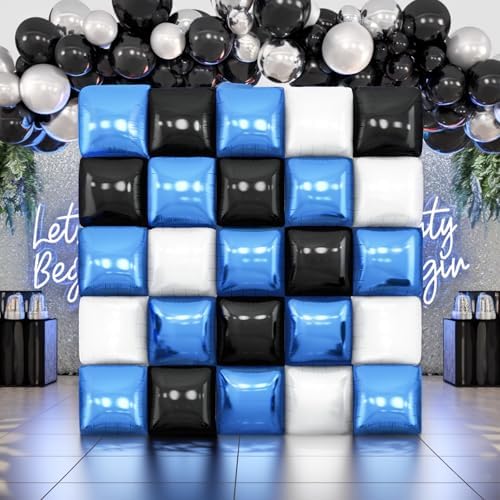 Black Blue White Square Foil Balloon Wall,25Pcs Double Sided Foil Balloons - Image 3