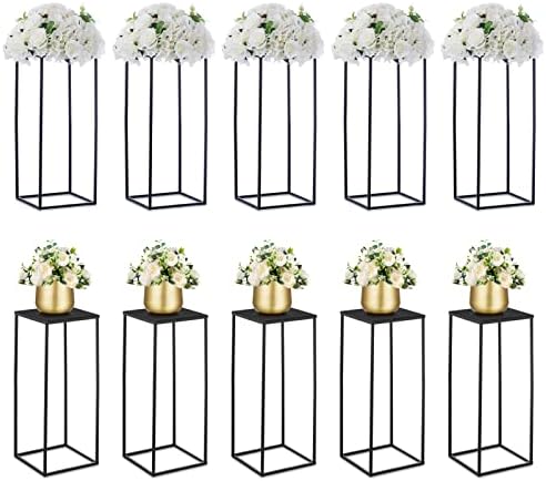 NUPTIO Black Vase Wedding Centerpieces, Geometric Stand, 23.6" Tall, 10 Pcs by Nuptio