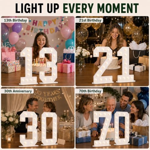 Pooqla 8th Birthday Decorations, 17.3 in White Wooden Light Up Numbers 8 - Image 6