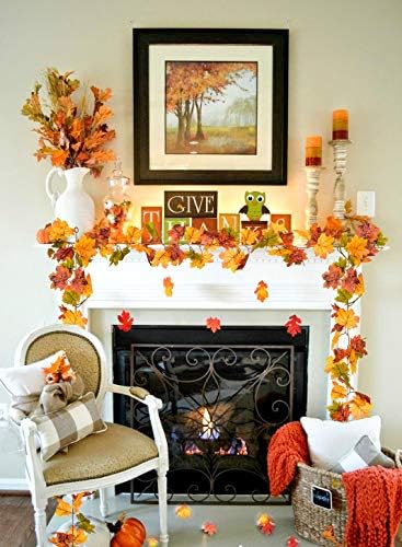 DearHouse 2 Pack Fall Garland Maple Leaf, 5.9Ft/Piece Hanging Vine Garland Artificial Autumn Foliage Garland Thanksgiving Decor for Home Wedding Fireplace Party Christmas (Green) - Image 2