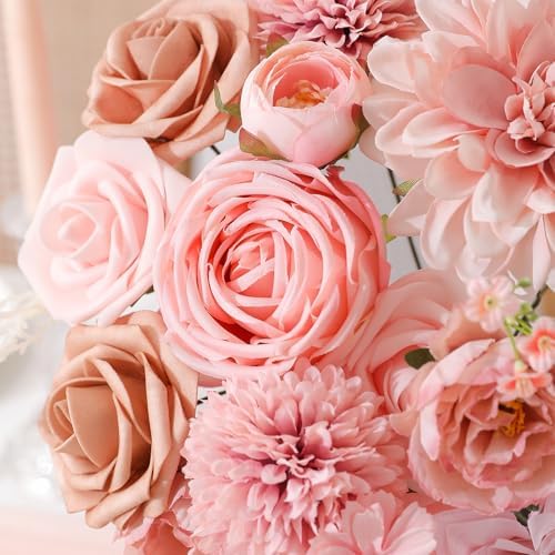 Floweroyal Artificial Flowers Fake Rose Flowers Dahlia with Stems for DIY Wedding Bridal Bouquets, Baby Shower, Floral Arrangement, Table Centerpieces, Home Decorations (Nude Color) - Image 2