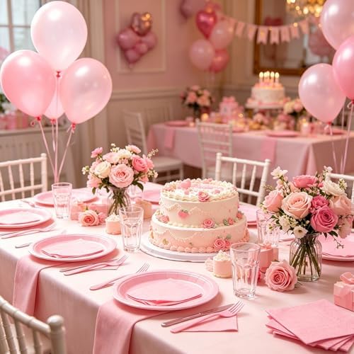Light Pink Party Plates and Napkins, Include 7’’ Disposable Paper Dessert Plates Napkins Forks Party Supplies for Baby Shower, Wedding, Birthday Party Decorations for Serves 50 - Image 5