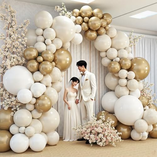 412pcs Sand White Gold Balloon Arch Kit, 18 12 10 5 Inch Different Size White Metallic Gold Latex Balloon for Boho Neutral Baby Shower Wedding Bridal Shower Birthday Decorations - Image 5