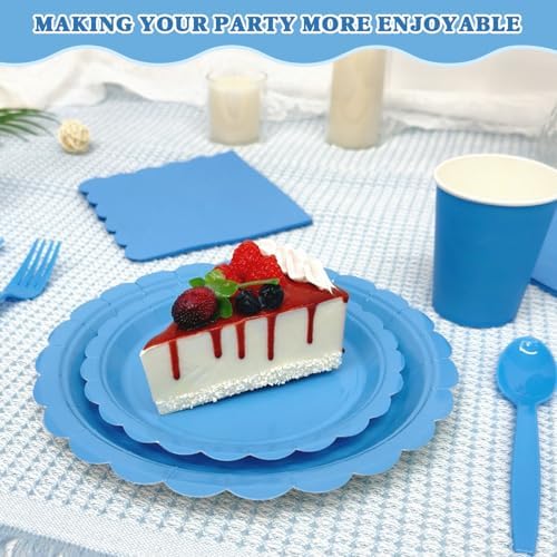 Vyntra 350 Pcs Classic Blue Paper Plates and Napkins Party Supplies - Image 2