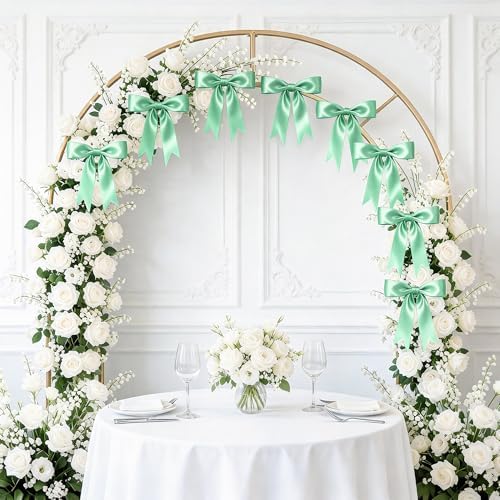 2 Strings Sage Green Bow Garland Banner Decorations, Pre-Strung Satin Ribbon Bows for Birthday, Baby Shower, Bridal Shower, Coquette Girls Room, Bow Themed Party, Wedding, Christmas Tree Decorations - Image 7