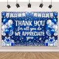 Appreciate You Banner Decorations, Blue Silver Thank You for All You Do Backdrop Banner, Reusable Anti-Tear Fabric Background with 6-Meter Hanging Rope, Office Employee Staff Teacher Appreciation Party Supplies 71x43Inch by Bafode