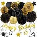 Black Gold Birthday Party-Decorations - 29pcs Black Gold Party Decorations for Men Women, Happy Birthday Banner Paper Streamers Lanterns Tissue Pom Poms - ZERODECO by ZERODECO