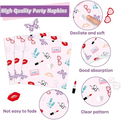 96Pcs Era's Birthday Party Plates and Napkin Women Music Birthday Party Supplies Iridescent Disco Dessert Plates Music Tableware Set for 24 Guest Bachelorette Decorations - Image 4