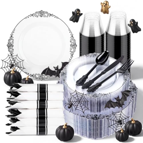 Hioasis 350 Pcs Clear Black Plates for Party by Hioasis