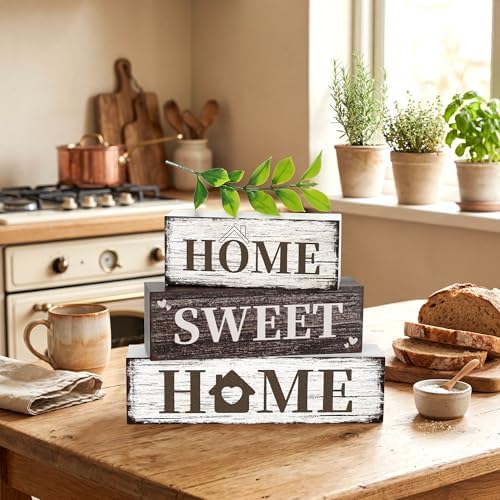 4 Pcs Home Farmhouse Wooden Tiered Tray Decor, Eucalyptus Leaves Retro Rustic Table Centerpiece Decorations Gifts for Home Kitchen Mantel Table Shelf Office - Image 7