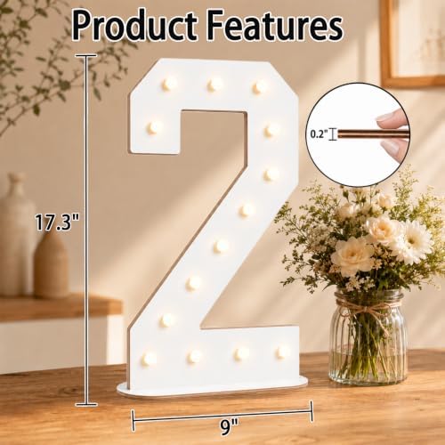Pooqla 2nd Birthday Decorations, 17.3 in White Wooden Light Up Numbers 2 - Image 4