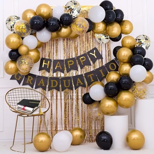 72 Pack Black Gold Confetti Balloons Kit, 12 Inch Black Gold White Balloons and Gold Confetti Balloons with Balloon Ribbons for Graduation Birthday Wedding Baby Shower Party Decorations - Image 2