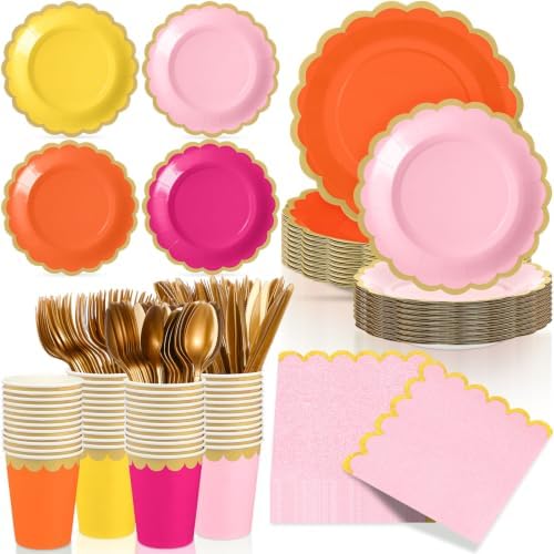 Mimorou 169 Pcs Pink Orange Yellow Plates and Napkins Party Supplies for 24 by Unknown