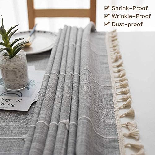 Deep Dream Tablecloths, Embroidered Waterproof Table Cloth Cotton Linen Wrinkle Free Anti-Fading Table Cover Decoration for Kitchen Dinning Party Christmas, 55 x 140 Inch - Gray - Image 2