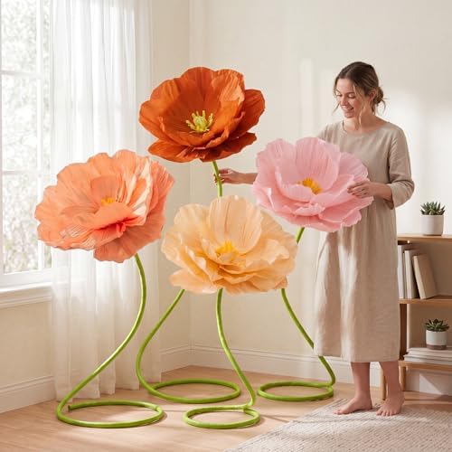 4 Pcs 5ft Mix Color Large Poppy Flowers Giant Artificial Poppy - Image 4
