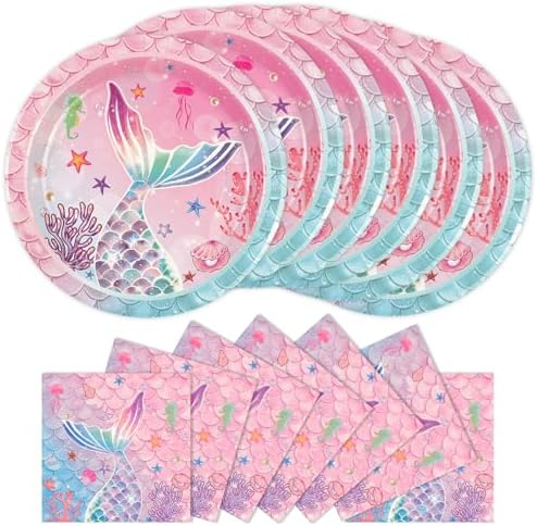 40pcs Mermaid Plates &Napkins Birthday Party Decoration 20 Guests by BOKFJBP