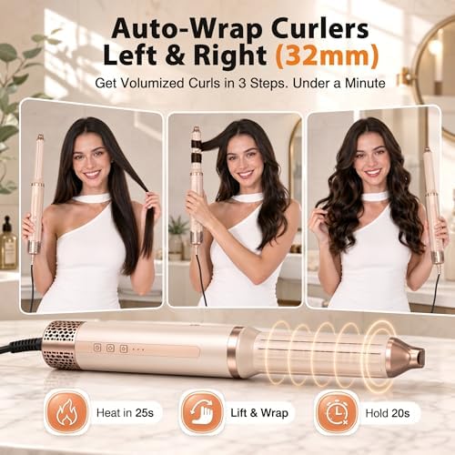 6 in 1 Hot Air Styler, Air-wrap with High-Speed 260,000 RPM Negative Ionic Hair Styler Dryer Brush, All Hair Types Drying Straightening, Curling Volumizing, Frizz-Free and Add Volume, Gift for Girl - Image 4