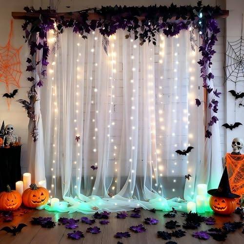 10x10ft White Backdrop Curtain with Lights String for Parites, Sheer Tulle Curtain Photo Backdrop Drapes for Wedding Baby Shower Bridal Shower Birthday Photography Background Decoration - Image 3