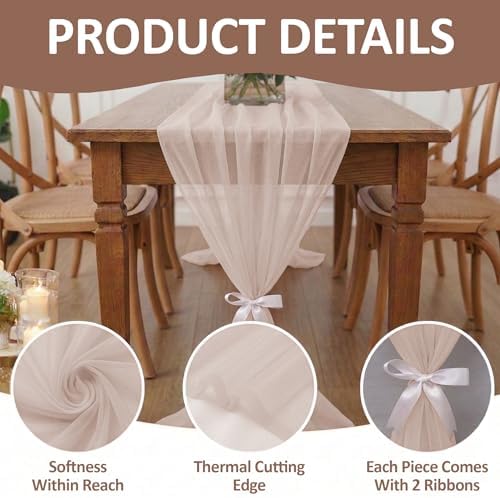 Pack of 2 Chiffon Table Runners 29 x 120 Inch, 14FT Long - Nude - Image 5