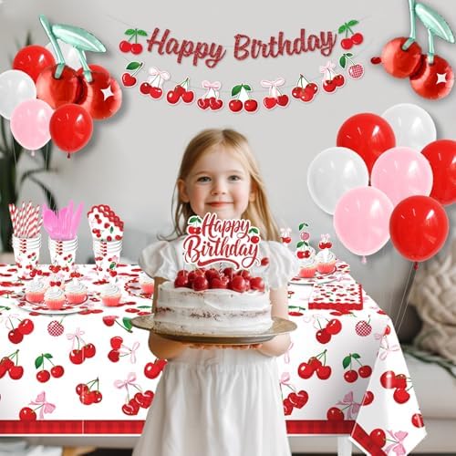 Cherry Birthday Decorations 164 Pcs Tableware Set - Image 6