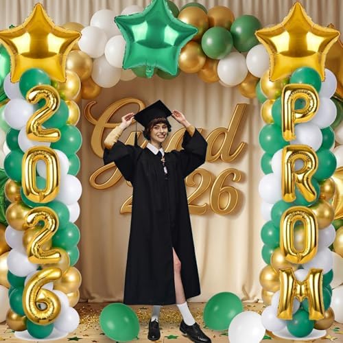 2 Sets Graduation Balloon Column Stand Kits with 132 PCS Green Gold White Latex Balloons 2026 Letters 6.5 Ft Adjustable Metal Tube Telescopic Tower Pillar with Base for Graduation Party Decoration - Image 6