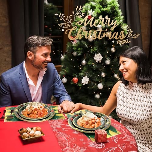72PCS Christmas Plates and Napkins for Party Decorations, Set of 24 Merry Christmas Disposable Tableware Supplies,Green Gold Christma Tree Paper Plates for Christmas in July Party - Image 7