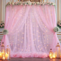 20×10ft Pink Tulle Backdrop Curtain with Lights String for Parties, Sheer Photo Backdrop Curtains for Wedding Party Photography Background by WishCare