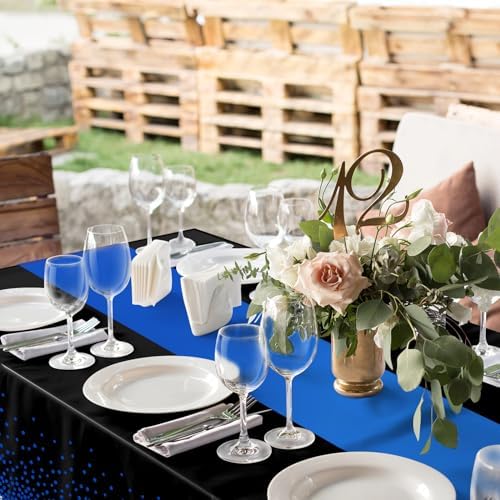 MASHAN 3Pcs Black and Blue Tablecloth Party Decorations,Plastic Black Table Cloth Printed Blue Table Runner Disposable Rectangle Cover for Birthday Wedding Anniversary Graduation Party,54 x108 Inch - Image 5