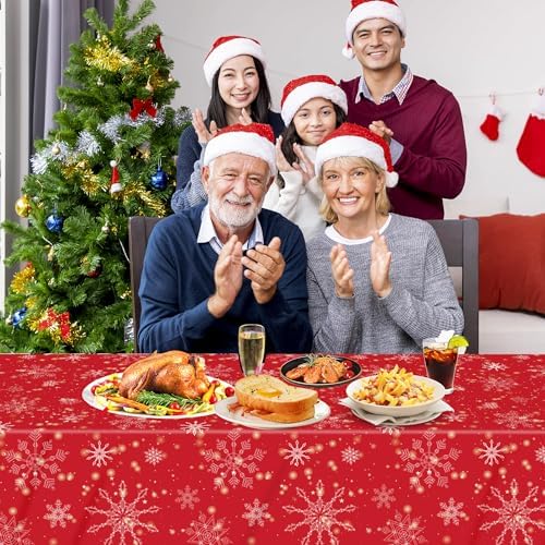 3 Pcs Red Christmas Snowflake Tablecloth, 54 x 108 Inches - Image 7