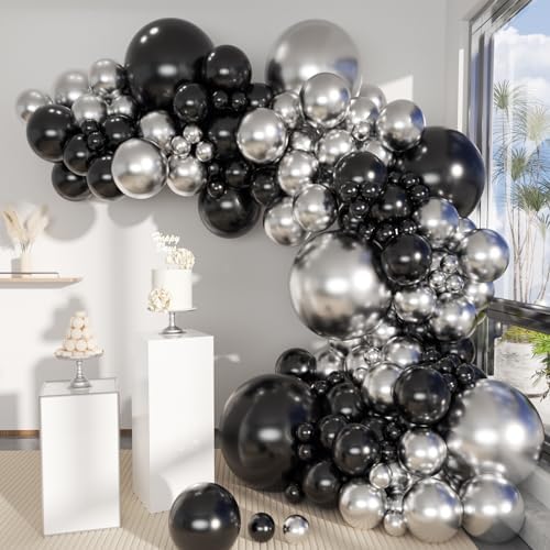 MEBAY Black Silver Balloons Garland Arch Kit, 146Pcs Latex Balloons Different Sizes 18 12 10 5 Inch for Party Decorations, Wedding Backdrop, Birthday, Graduation by MEBAY
