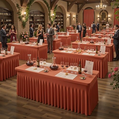 Wish Care 6 Pack Rust Spandex Table Clothes for 8 Foot Rectangle Tables, 8FT Wrinkle Free Fitted Tablecloths Ruffles Design Table Cloth for Party, Banquet, Wedding and Events - Image 4