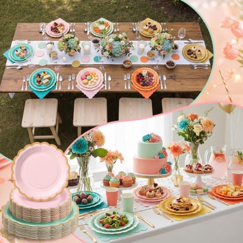 Zhehao 150 Pcs Coral Paper Plates Napkins Serves 50 - Image 6