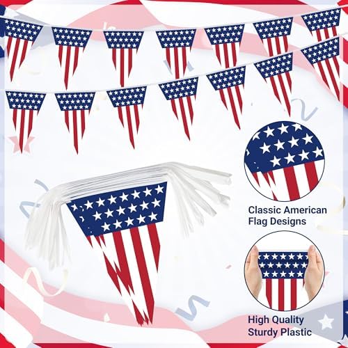100FT 4th of July Decorations, 60Pcs Pennant Fourth of July Banner, 7.8 x 11.8 Inches Fourth of July American Flags for Outside 4th of July Accessories Independence Day Patriotic Party Parade Decor - Image 3